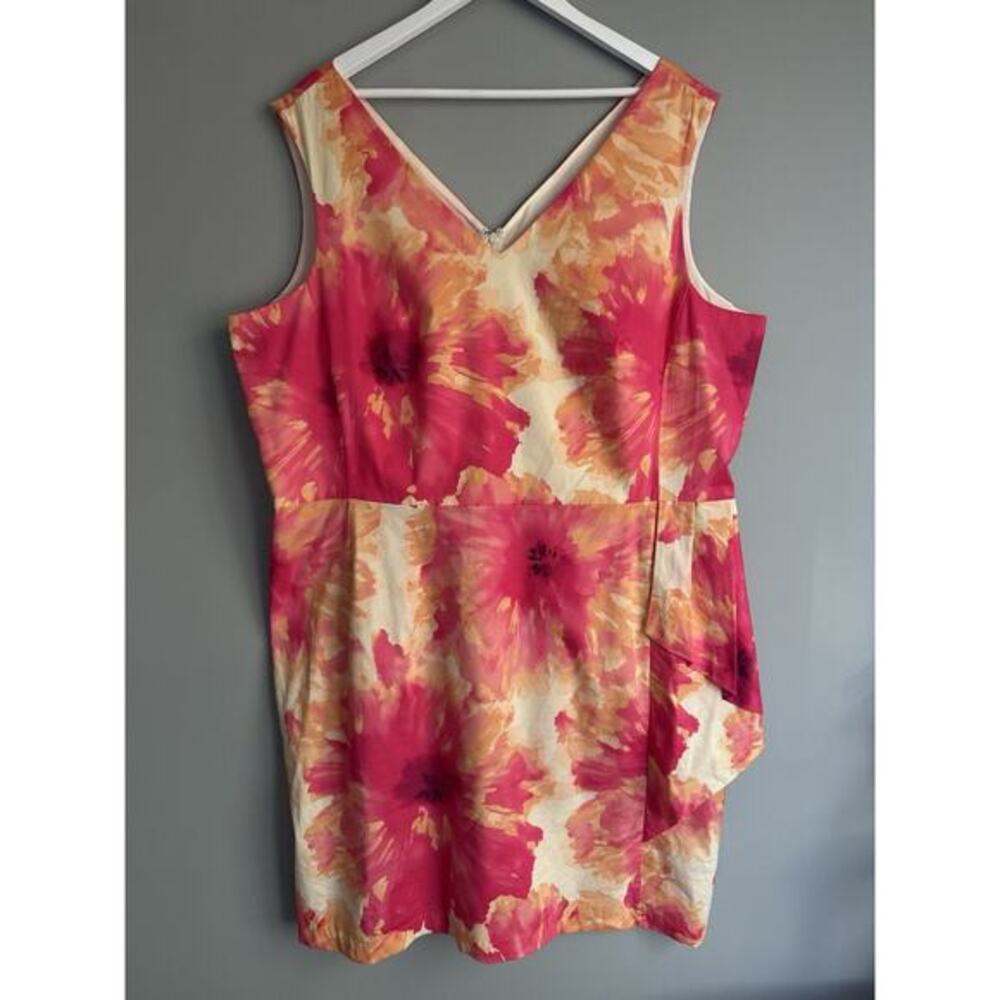 Ashley Stewart Floral Sheath Dress Pink Orange Sleeveless Plus Size 24 NWT